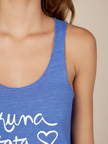 Hakuna Matata Eco Heather Racerback Tank Top in Cobalt Blue