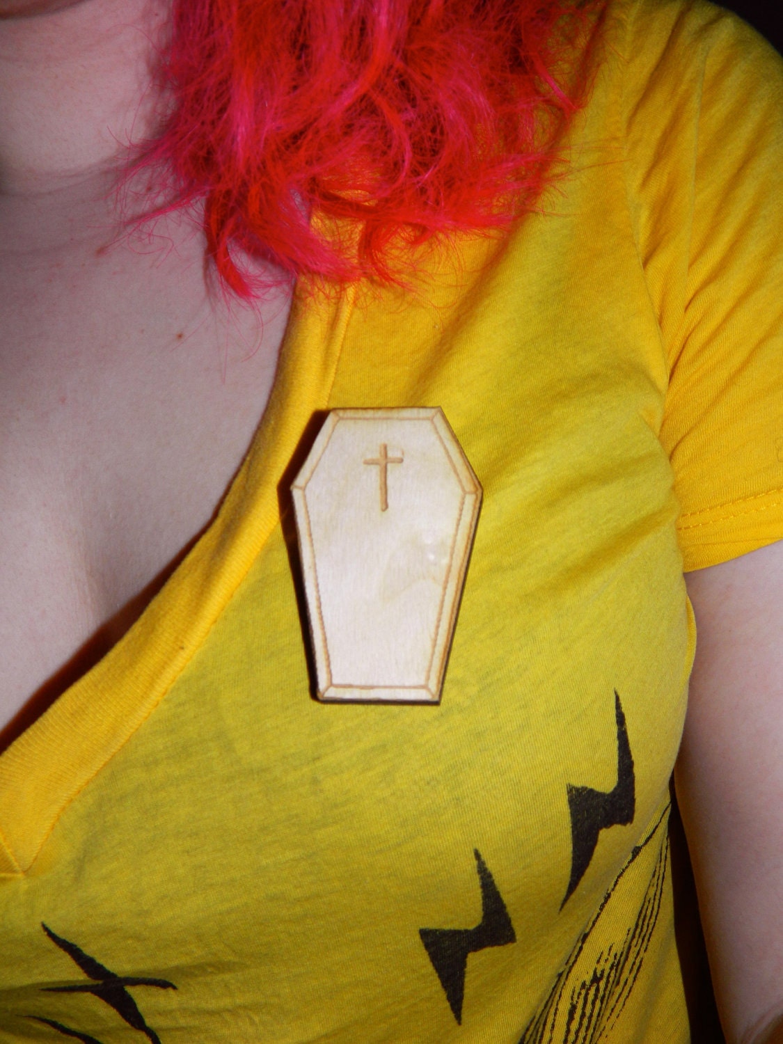 Woodcut Coffin Pin