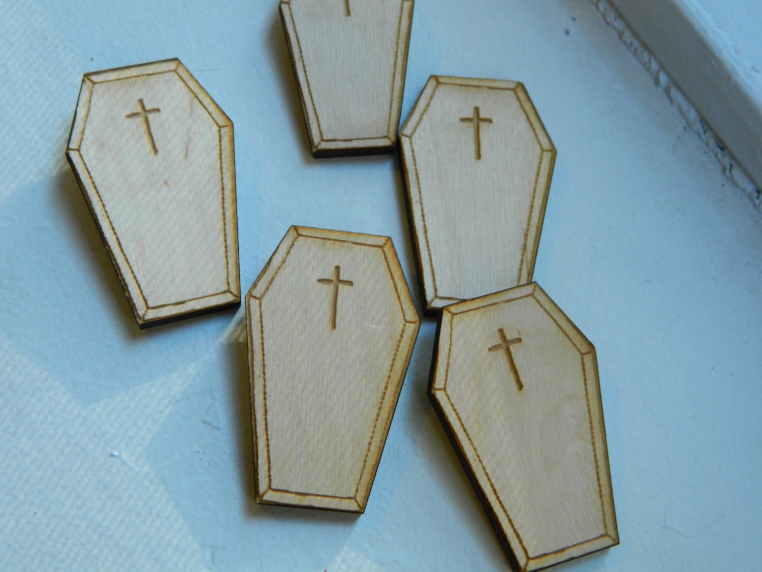 Woodcut Coffin Pin
