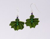 Handmade Paper Earrings, Moss Green Leaf form