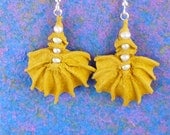 Autumn Yellow Earrings Stitched with Pearls