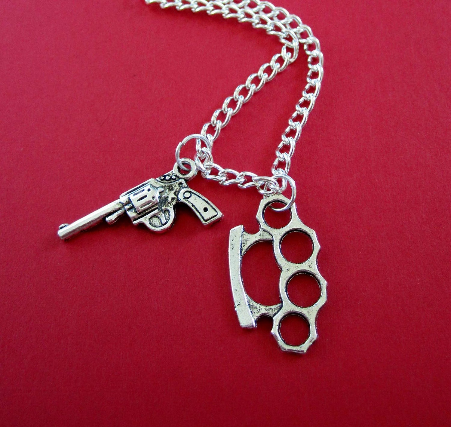 Brass Knuckles Pistol Chain Necklace by BangYourHeadClothing