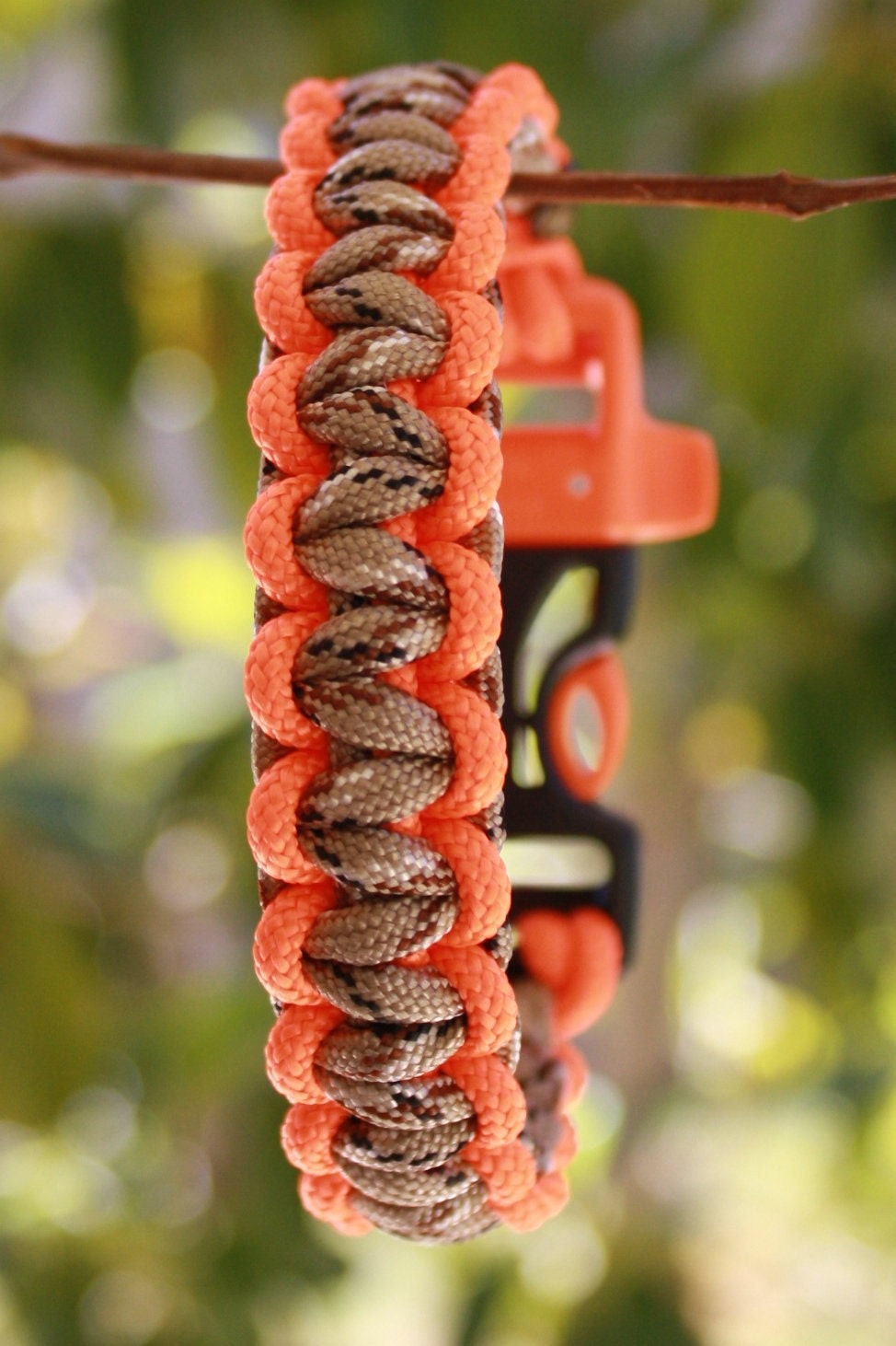 Orange and Desert Camo Survival Bracelet with Emergency whistle