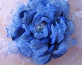 Fabric Flower in Colored Royal Blue Organza Fabric for  Brooch and Hair Accessories