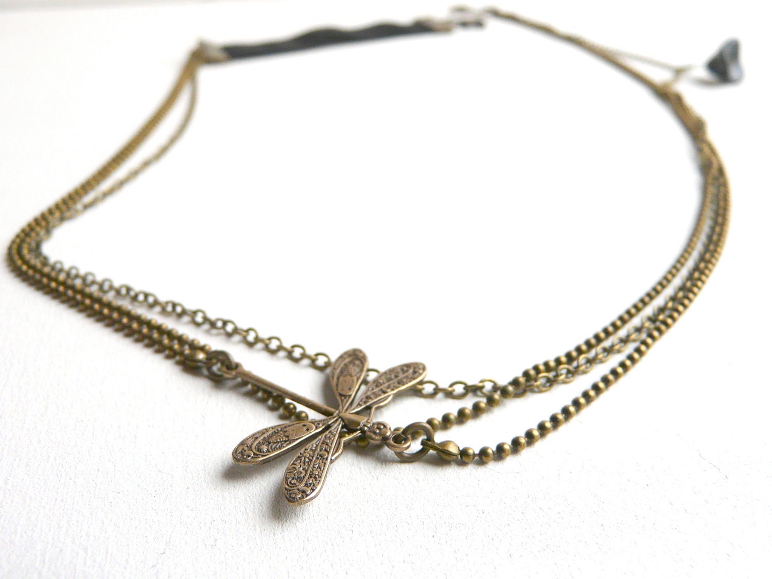 Multi chains headband ( dragonfly, brass antiqued, black, head band, womens, spring accessory, flower, botanical ) 02