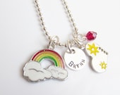 Hand Stamped Personalized Rainbow Girls Charm Necklace, colorful, spring, summer, retro