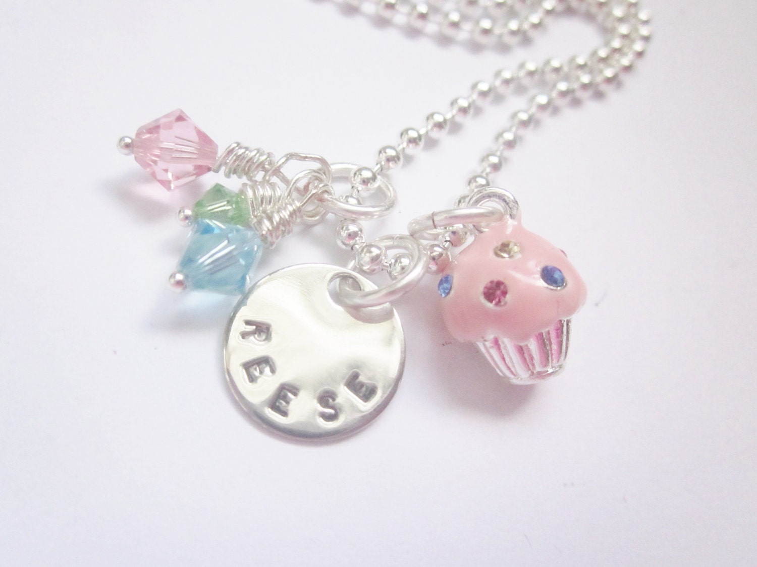 Personalized Cupcake with Swarovski Crystals Charm Necklace for sweet girls