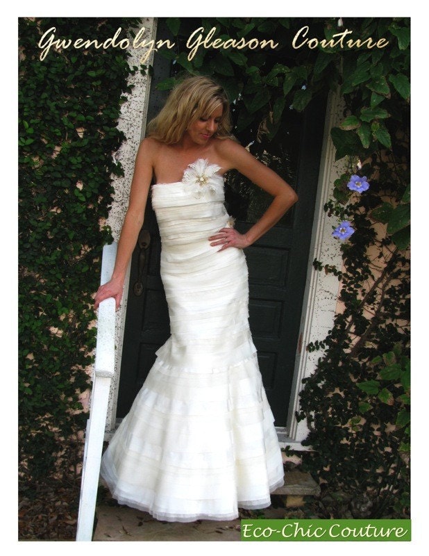 SALE Eco Bridal wedding Gown Gwendolyn Gleason Couture Made in USA Calla Lily Mermaid1721A & B Gown