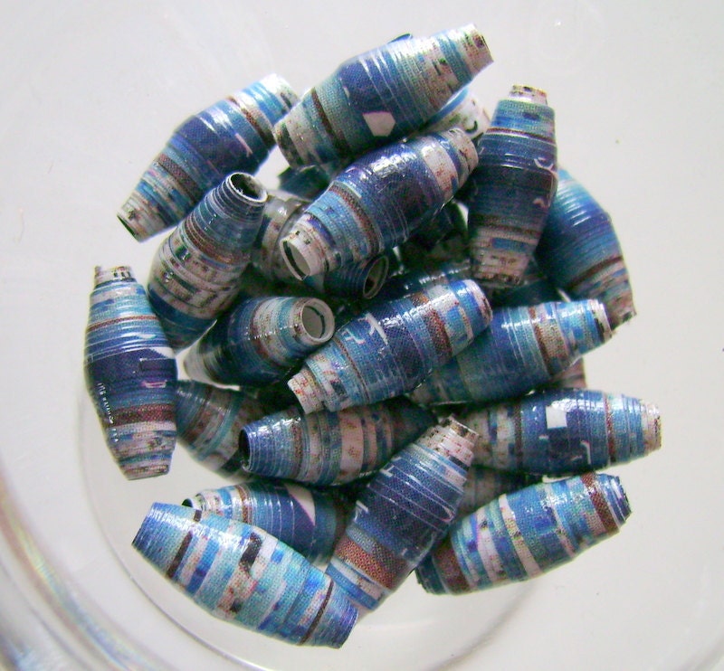 Small Blue Speckled Paper Beads