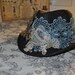 Steampunk Hat--Victorian--Ready To Ship--- One Of A Kind--Small Black Hat--Blue and Ivory Lace--Bronze--Silver--Metal Decor