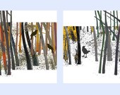 Fine Art print set - Bird in the woods I and II - diptych - digital print sale nature natural birds gift for dad