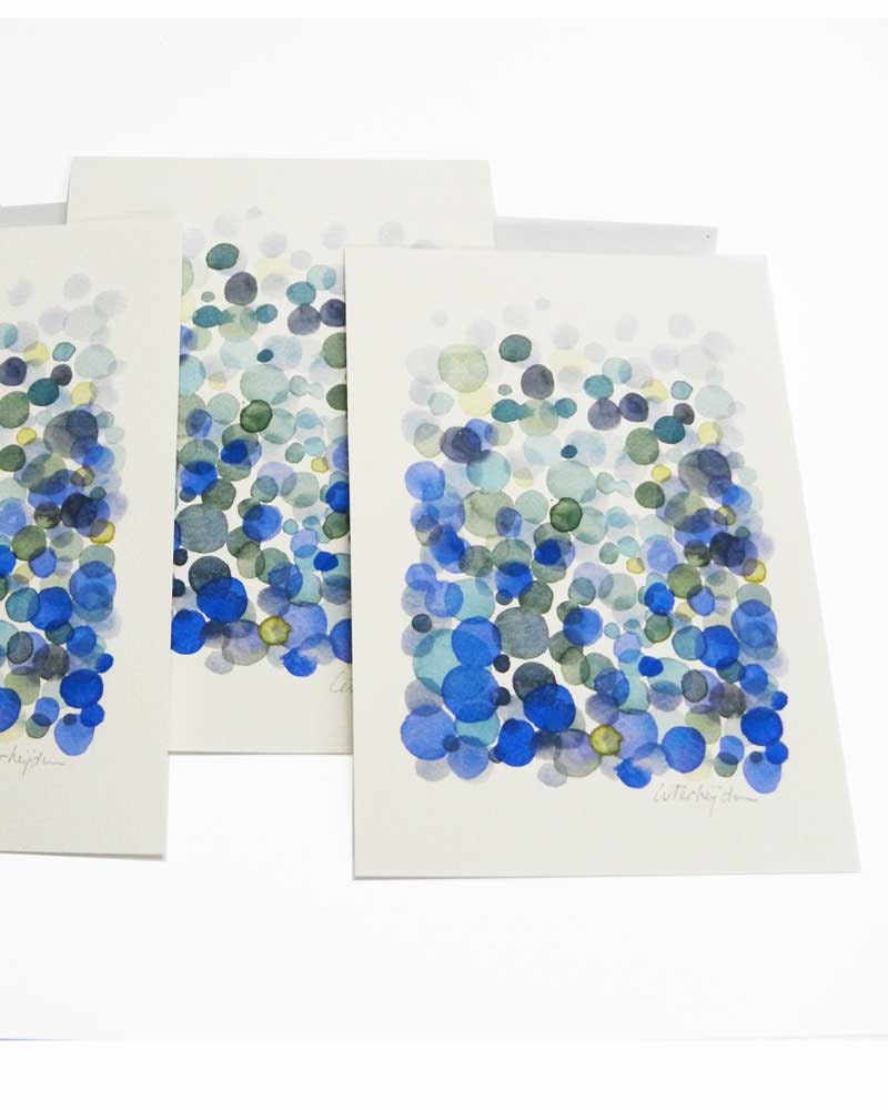 Postcard Bubbles - blue dots original art card - handmade postcard - original watercolor - sea foam ultramarine - LouisestArt