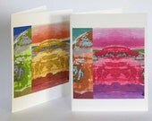 Art greeting card  blank Notecard  pink magenta red colorful landscape art for mom - LouiseArtStudio