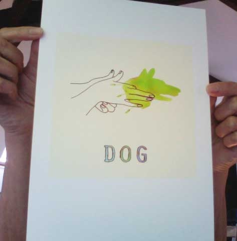 Funny wall Art Print Dog animal painting  7x7" neon Lime green spring kids wall art veterinary office