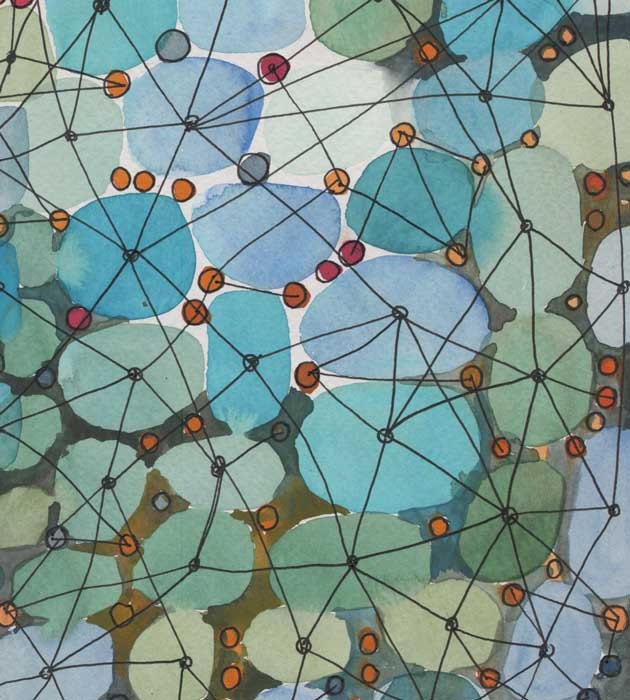 Connected - Original painting abstract contemporary art modern art watercolor green blue teal lines oht dreamt