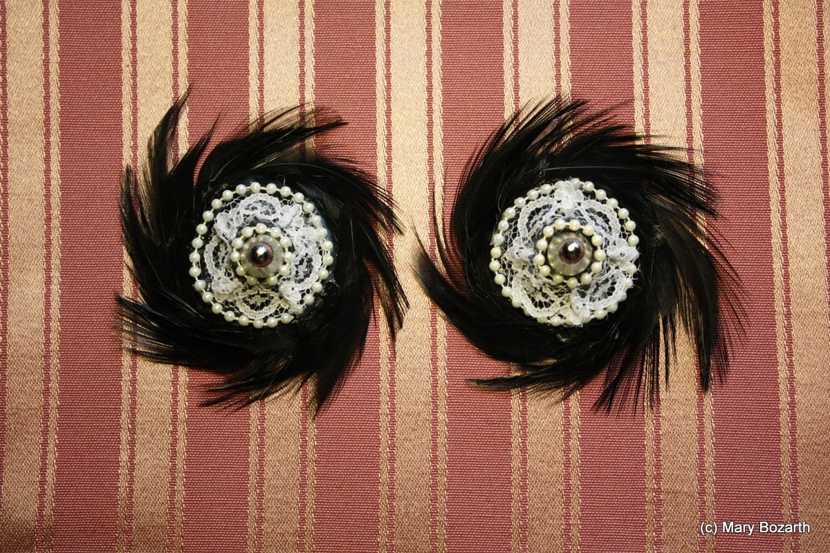 Lace & Feather Pasties with a Spike on Top