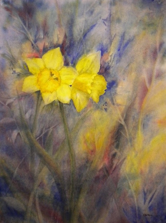 Items similar to Pretty Watercolor Daffodil painting original, 11x15