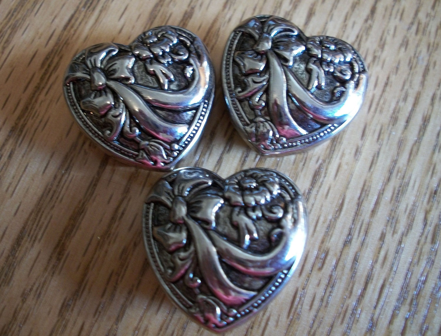 Silver, Heart, Button Covers , Set of 3, from Nanas Vintage Shop on Etsy