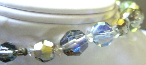 Vintage Aurora Borealis and Clear Rock Crystal Bead Necklace Choker