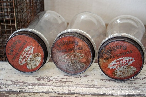 3 old Folgers Coffee jars with Red Lids by on Etsy