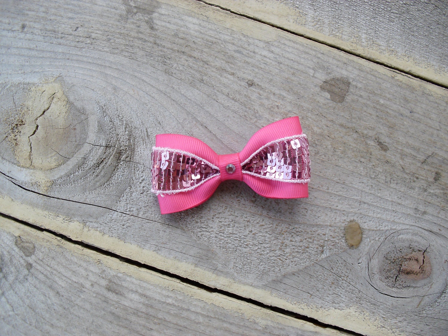Adorable Shocking Pink/ Light Pink Sequins Bow tie hair Bow