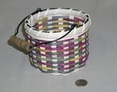 Colorful Bucket Basket with Wire Handle, Fall Colors, Hand Woven with Wood and Wire Swing Handle