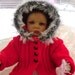 Childs hooded sweater, hooded cardigan, childs jacket. Red. Handknit. Aran furry trimmed..20% off Original /one only. UK seller