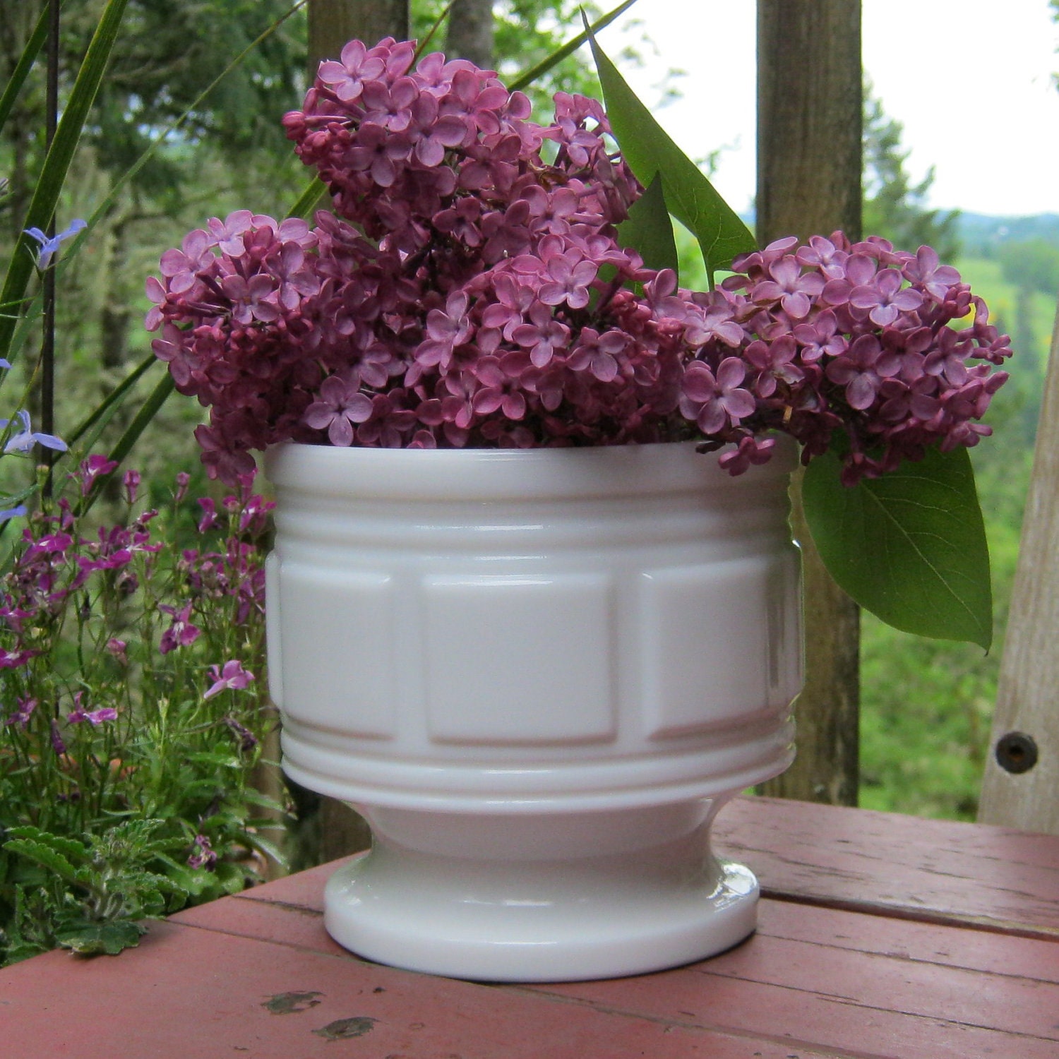 Art Deco Milk Glass Compote - Planter