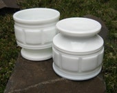 Pair of Art Deco Milk Glass Compotes - Planters