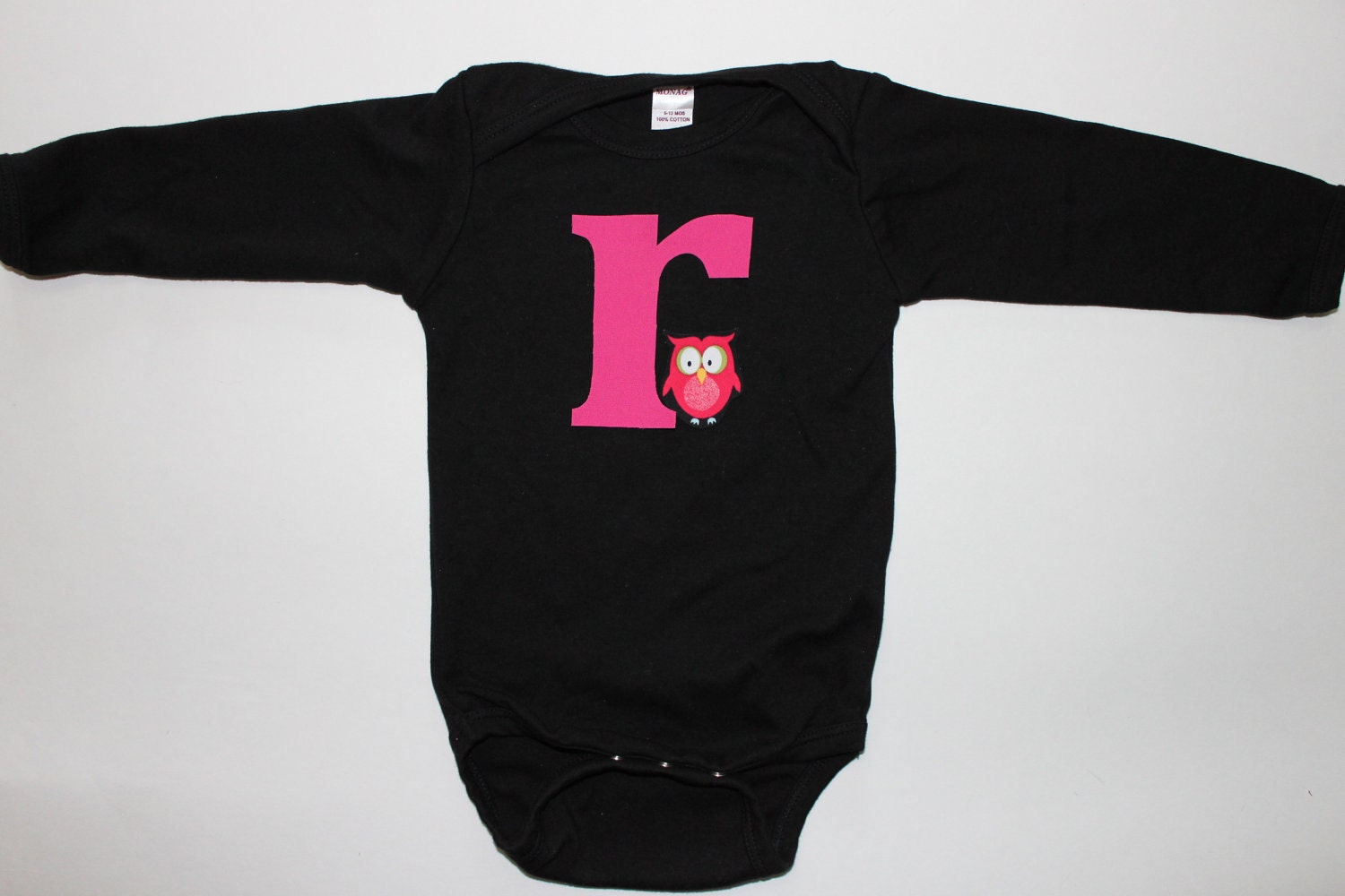 Baby Girl Pink Initial and Red Owl Bodysuit / Onesie - Long or Short Sleeve