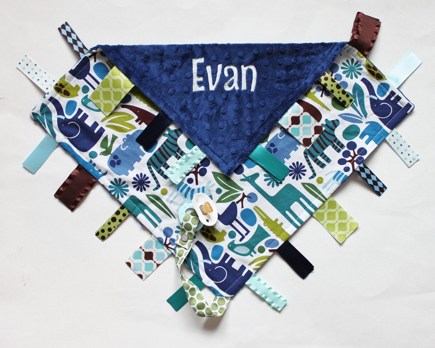 PERSONALIZED Baby Boy 2D Zoo Set - Ribbon Tag Blanket and 2 Burp Cloth Set