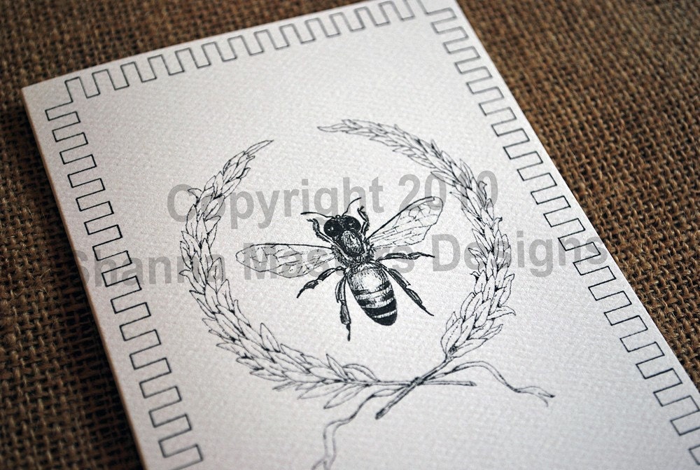 Set of Eight Bee and Laurel Wreath Note Cards