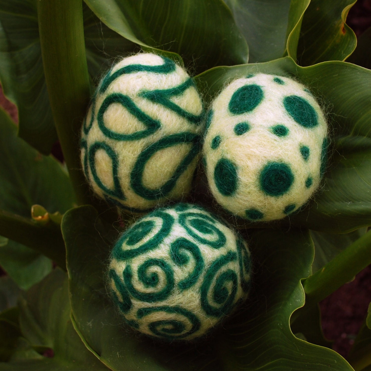 Green Felted Egg Trio