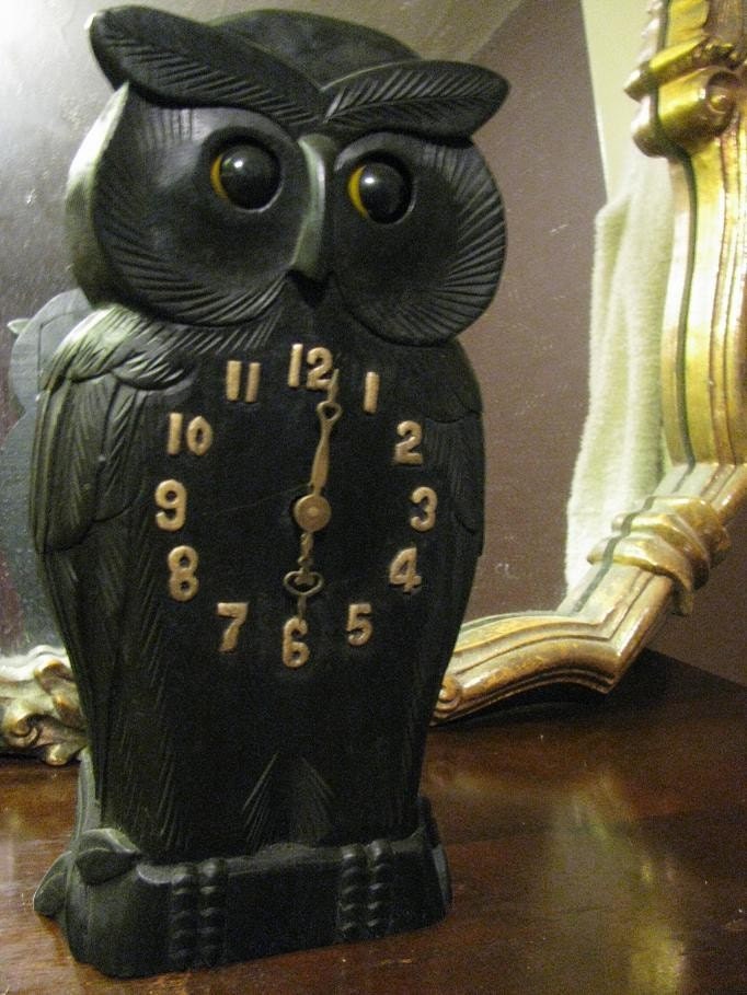 Vintage wood owl clock moving eyes kitsch by Carousell on Etsy