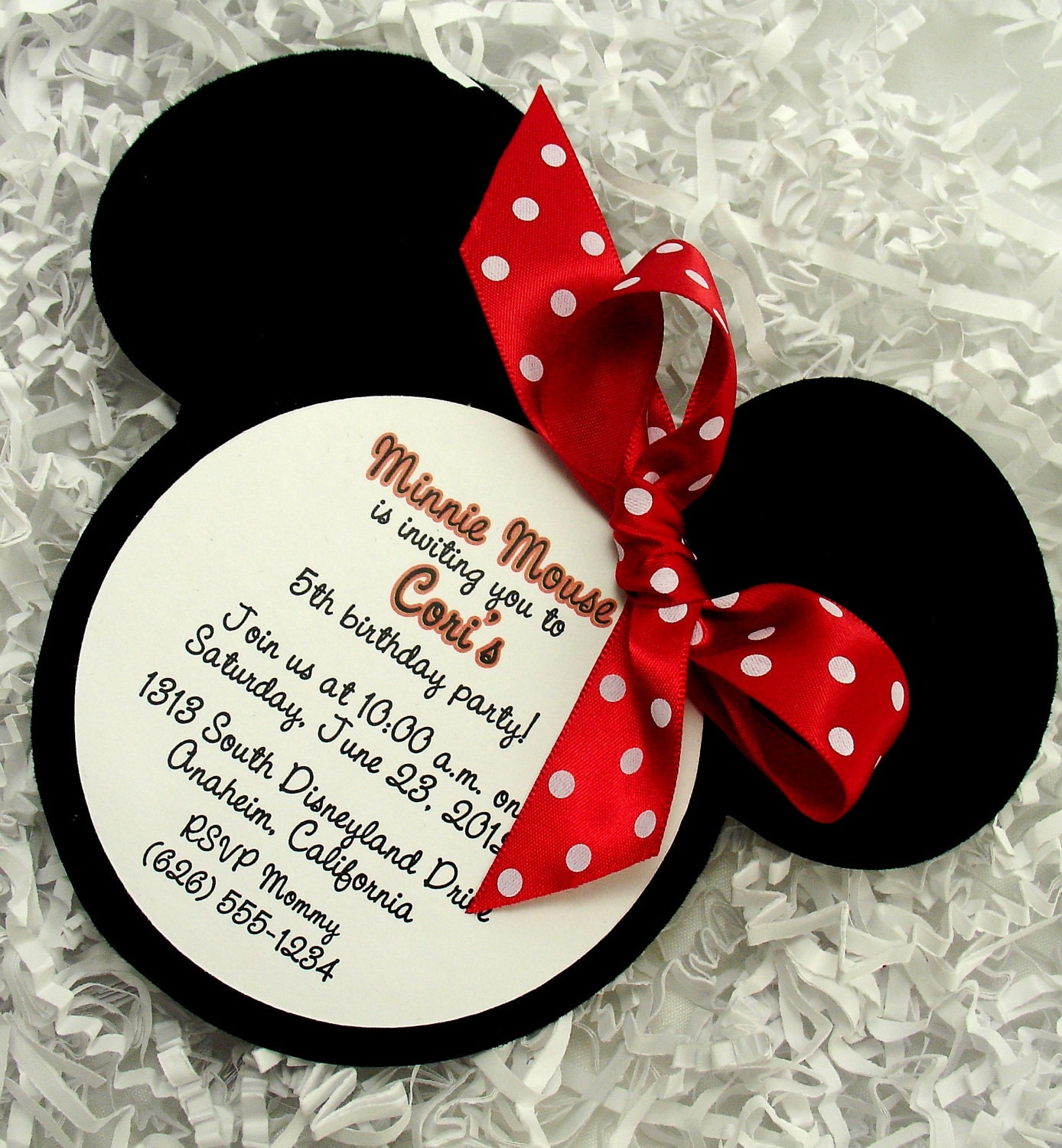 Minnie Mouse Invitations Red - Handmade Velvet Die Cut - 10