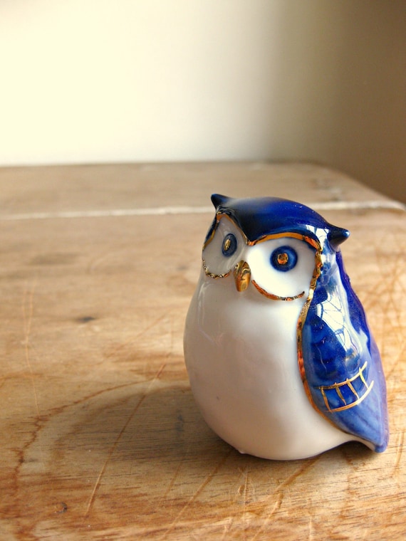 Blue and White Porcelain Owl Figure