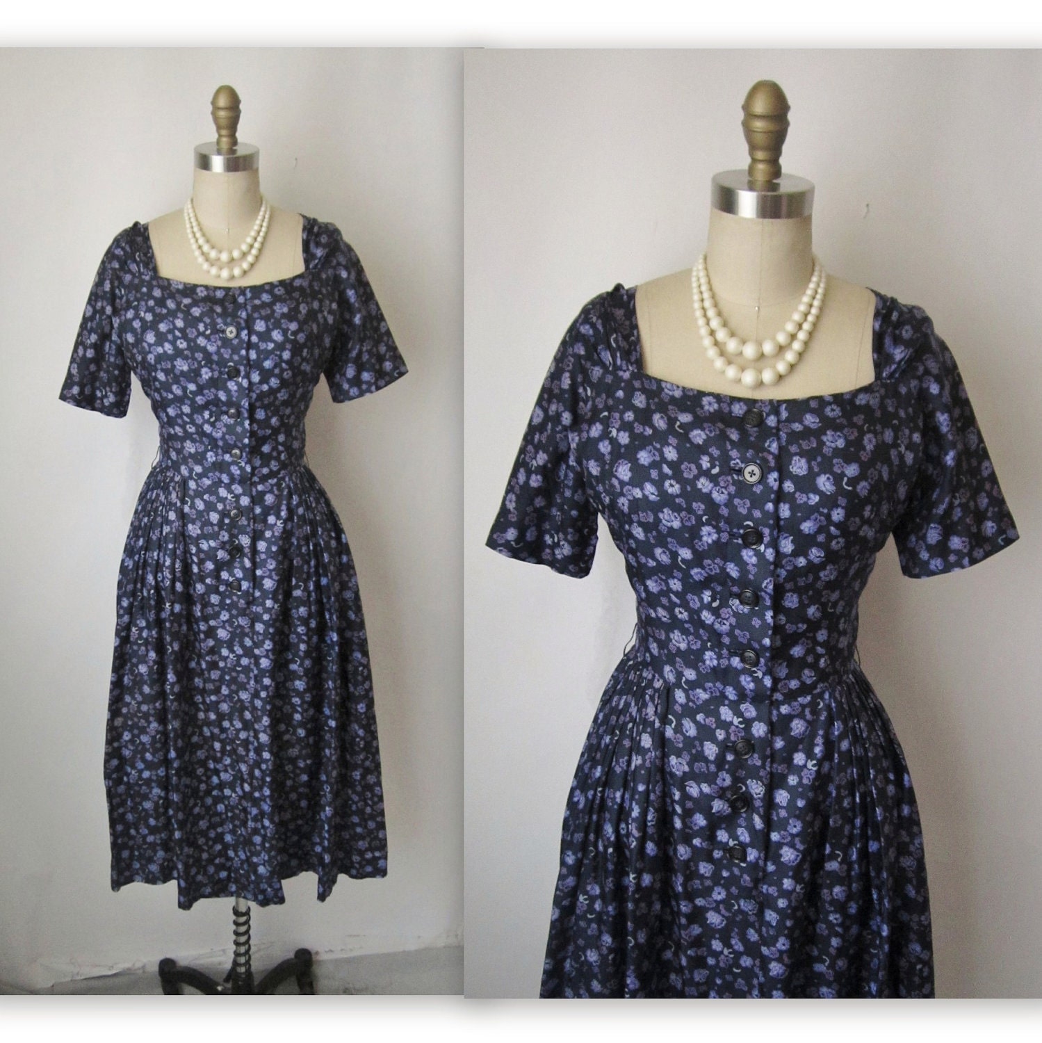 50's Floral Silk Dress // Vintage 1950's Floral Print Silk Cocktail Party Dress XS