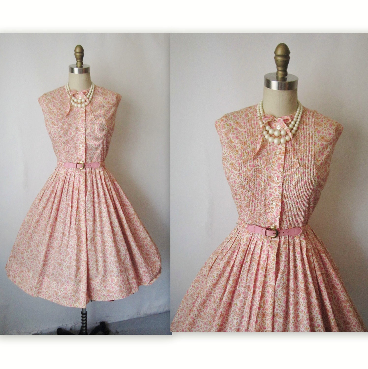 60's Floral Dress // Vintage 1960's Floral Print Cotton Garden Party Shirtwaist Summer Day Dress L