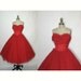 1950's Strapless Red Chiffon Cocktail Party Prom Dress XS