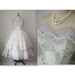 RESERVED 1950's Flocked Chiffon Tulle White Strapless Shelf Bust Wedding Dress Gown XS