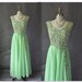 Sale 1960's Lime Sequin Chiffon Empire Goddess Cocktail Party Mad Men Hostess Dress M L