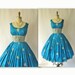 1950's Silk Sari Indian Turquoise Gold Cocktail Party Wedding Dress L XL