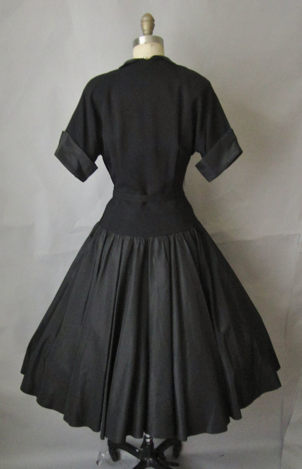 50's Cocktail Dress // Vintage 1950's Black Taffeta New Look Cocktail Party Full Dress S