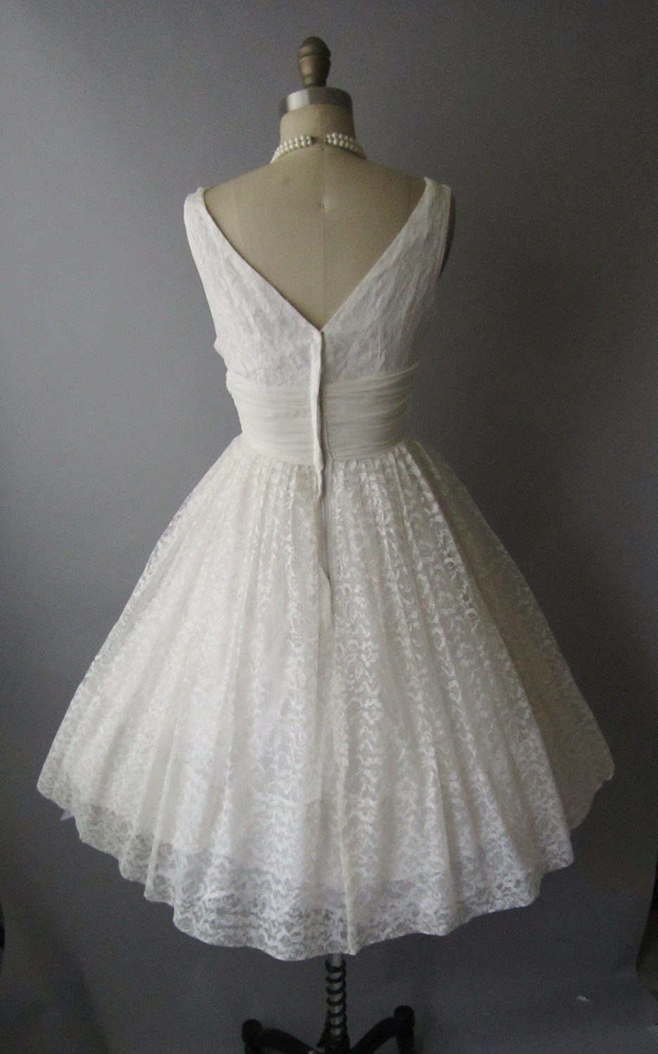 50's Prom Dress // Vintage 1950's White Lace Chiffon Full Wedding Party Prom Dress XS