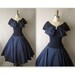 50's Cocktail Dress // Vintage 1950's Navy Taffeta New Look Full Cocktail Party Dress M