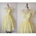 50's Eyelet Dress // Vintage 1950's Emma Domb Embroidered Organdy Canary Yellow Prom Wedding Dress XS