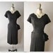 50's Cocktail Dress // Vintage 1950's Black Eyelet Cotton Fitted Swag Cocktail Party Wiggle Dress L