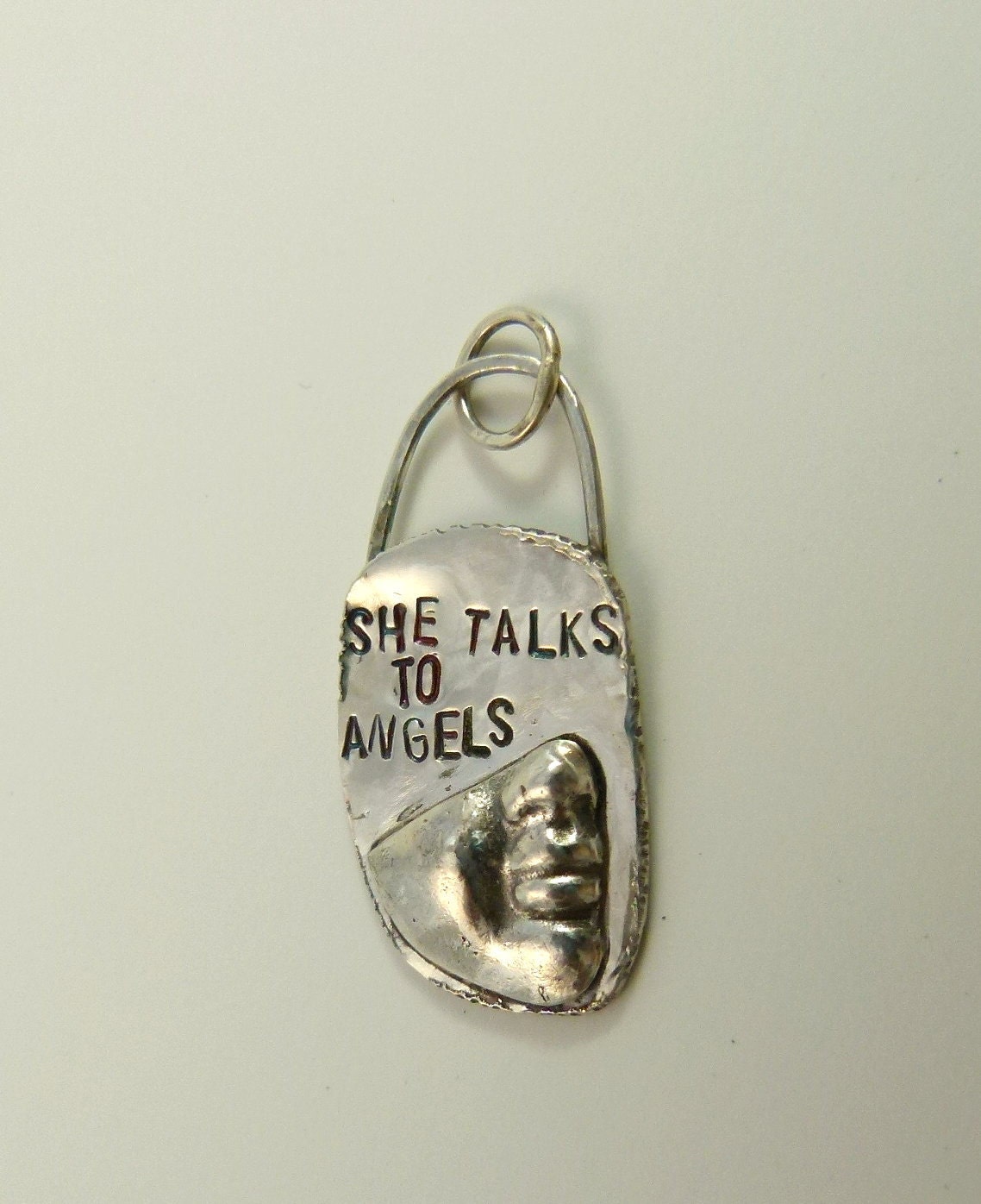 She Talks To Angels - Up Cycled Sterling Silver And PMC - Art Jewelry Pendant - Echo Friendly - 708