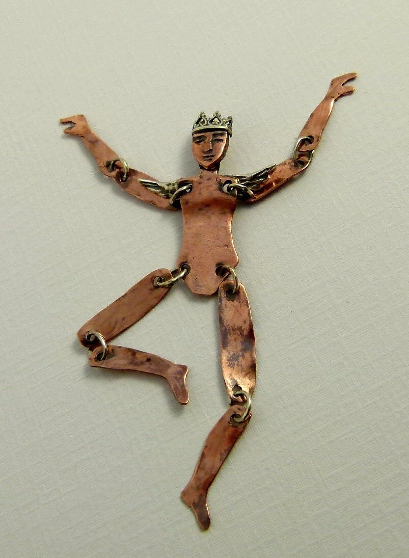 Angel Cindy Is Connected - Art Jewelry Pendant - Up Cycled Sterling, Copper, And PMC - 771