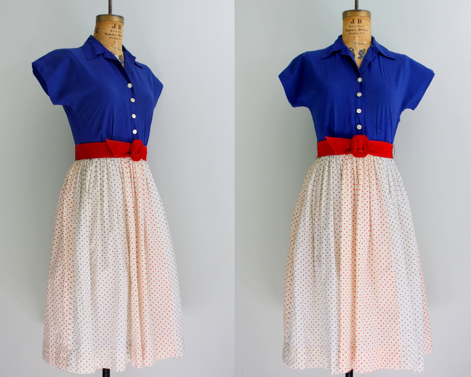 1940s dress / 1940s red white and blue dress / 4th of July dress / small dress